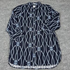 Chicos 3 XL 18 Nautical Tunic No Iron Chic Stretch Chain Print Button Up Blouse